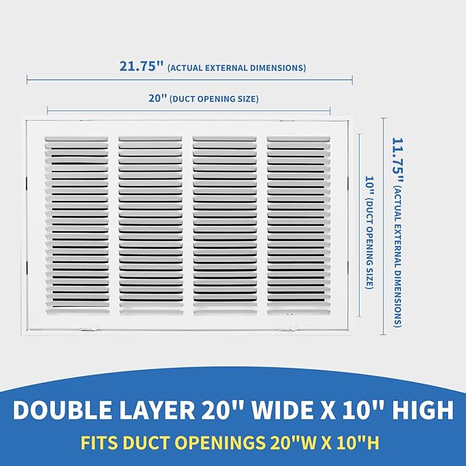 20x10 Return Air Grille [Duct Opening Size],Return Air Vent Cover for Wall Or Ceiling,Steel Return Air Filter Grilles Removable Face/Door for 1 Inch Filters (20"Wx10"H[Duct Opening])