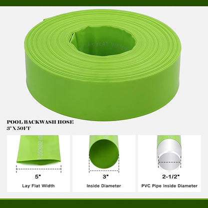 Eastrans 3'' x 50 FT Pool Backwash Hose with 2 Hose Clamps,Extra Heavy Duty Discharge Hose,Drain Hose for Swimming Pool,Super wear-resistant,weather blast,green