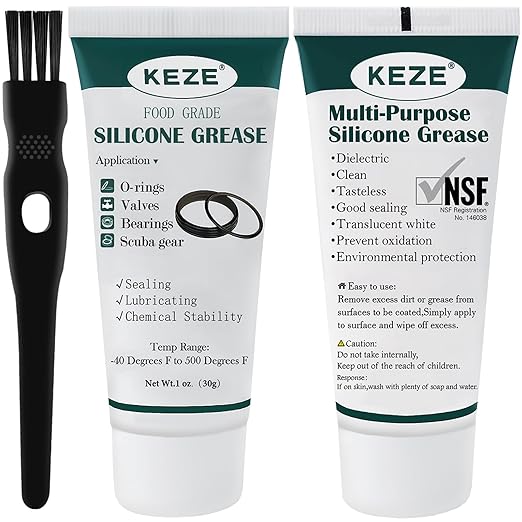 KEZE Food Grade Silicone Grease Pool Lube Tube O Rings Lubricant for Plumber Faucet Gasket Water Filter Rubber Seal Silicon Grease with Brush 1 oz 2-Pack