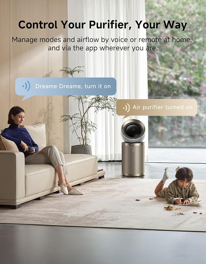 Dreame Smart Air Purifier PM10 for Home Large Room, Cleans 7,534 ft² in One Hour with 4 Filters, Dual-way Air Oulets, Al Tracking, Air Quality Monitor with 7 Sensors, 2-in-1 Purifier & Fan, Gold