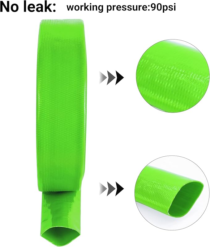 2 inch x 100 FT Pool Backwash Hose, Green Heavy Duty Reinforced PVC Lay Flat Water Discharge Hose for Swimming Pool Filter Pump,with 2 Clamp