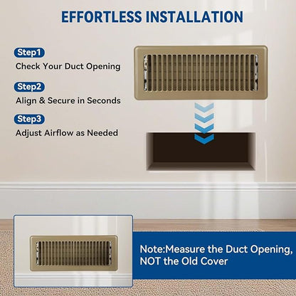 4" x 12" Floor Register Vent Covers 4-Pack, Walkable Powder-Coated Metal Vent Covers with Adjustable Airflow, Curved Safe Edges for Floor/Wall, Brown