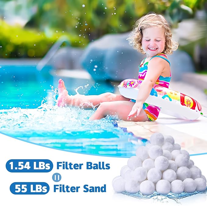 QwayHome 1.54 lbs Pool Filter Balls, Reusable Filter Sand Balls for Above Ground Pool Sand Pump, Pool Filter Sand Alternative, Eco-Friendly Fiber Filter Balls, Replace 55 lbs Filter Sand, White