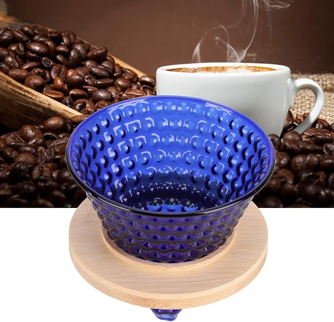 AUNMAS Coffee Dripper Pour Over Filter, Thick Glass Durable Simple Use Even Extraction Universal Fit, Reusable Paperless for Home Office Blue