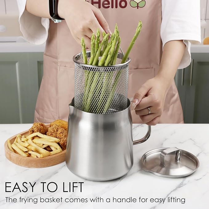 50oz 304 Stainless Steel Oil Filter Pot, Heavy Duty Bacon Grease Container & Deep Fryer Basket, Large Capacity Multi-function Oil Filter Vessel with Strainer for Kitchen Storing Frying Cooking Grease