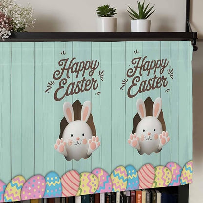 Green Easter Curtain Valances for Windows, Kitchen Valance Window Treatment, Spring Cartoon Bunny Colorful Eggs Wood Grain Light Filtering Block Curtains for Bathroom/Bedroom/Living Room 42'' x 18''