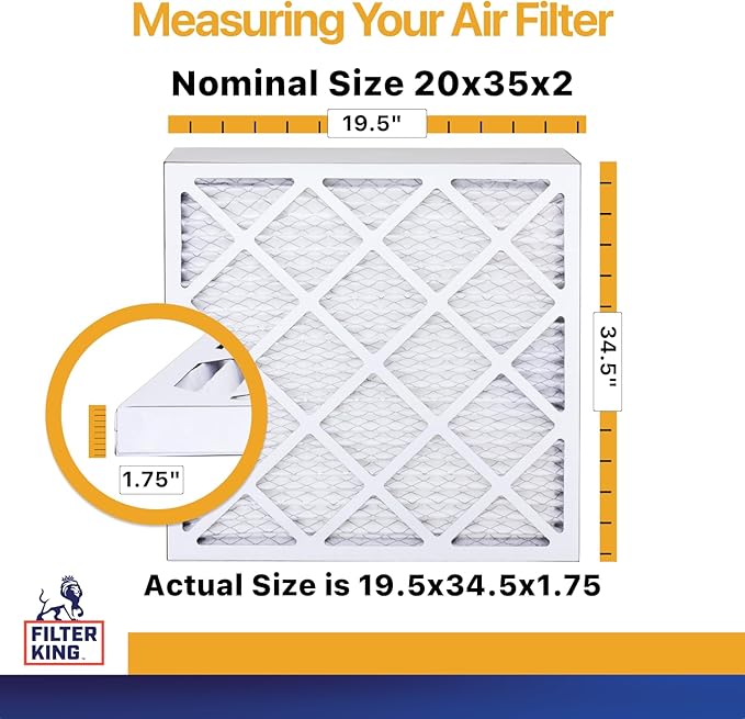 Filter King 20x35x2 Air Filter | 4-PACK | MERV 13 HVAC Pleated A/C Furnace Filters | MADE IN USA | Actual Size: 19.5 x 34.5 x 1.75"