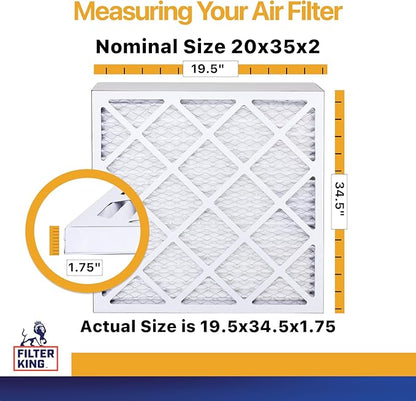 Filter King 20x35x2 Air Filter | 4-PACK | MERV 13 HVAC Pleated A/C Furnace Filters | MADE IN USA | Actual Size: 19.5 x 34.5 x 1.75"