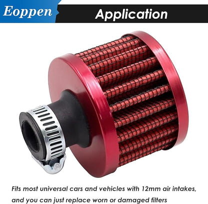 2Pcs 12mm Air Filter Mini Universal Vent Crankcase Cold Air Intake Breathe Filter for Car and Motorcycle (Red)