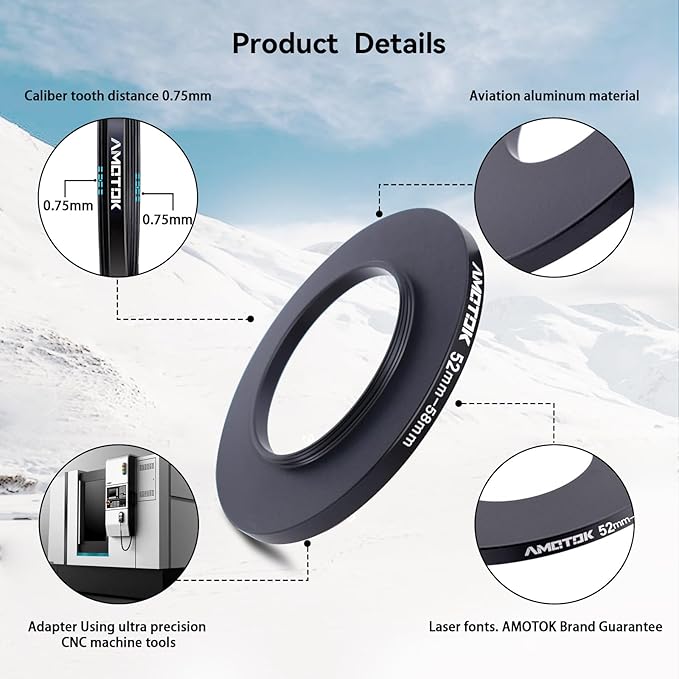 52mm Lens to 58mm Camera Filters Ring Compatible All 52mm Camera Lenses to 58mm UV CPL ND Filter Accessory and 58mm Lens Hood(52-58mm)