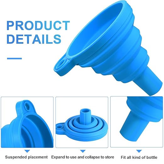 Boao 6 Pack Resin Funnels Filter 3D Printer Accessories Include Collapsible Silicone Funnels and Stainless Steel Filter Cups for Pouring Resin Back into Bottle(Blue, Orange, Green)