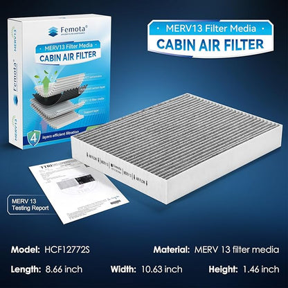 Certified MERV 13 Cabin Air Filter with Activated Carbon, CF12772 for Ford Bronco/Bronco Sport 21-24, Escape 20-24, Explorer 20-24, Maverick 22-24; Lincoln Aviator 20-24, Corsair 20-24