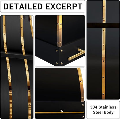 CHETTO C Stainless Steel Range Hood Cover with 4-Speed Vent Hood Insert Custom Handmade Metal Kitchen Fan with Towel Rack LED Light 60"W x27"D x39"H Black Island Mount