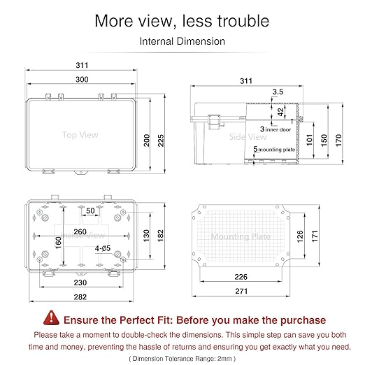 QILIPSU Waterproof Junction Box IP67 Outdoor Plastic Electrical Project Enclosure Weatherproof with Inner Door, Mounting Plate, Wall Brackets, Hinged Clear Cover 11.8"x7.9"x6.7" CC-D
