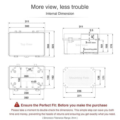 QILIPSU Waterproof Junction Box IP67 Outdoor Plastic Electrical Project Enclosure Weatherproof with Inner Door, Mounting Plate, Wall Brackets, Hinged Clear Cover 11.8"x7.9"x6.7" CC-D