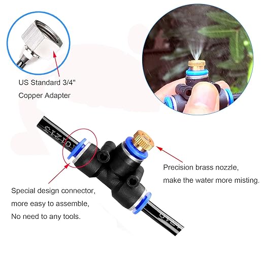 iRuiZhe Misting Cooling System Kit 75.5FT(23M) Misting Line DIY Outdoor Mist Cooling Kit+36 Brass Nozzles Garden Misting Irrigation System for Lawn Patio Garden Greenhouse