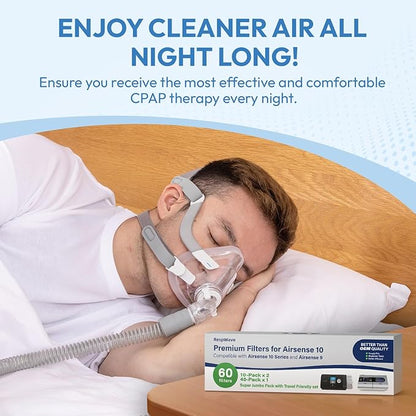 60-Pack Premium Disposable Replacement CPAP Filters Compatible with AirSense 10, AirCurve 10, S9, AirStart & Universal Fit, Ultra Fine High Filtration, Smooth Airflow, Home, Travel & Daily Essentials