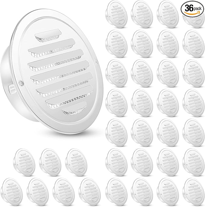 Zonon 36 Pcs Stainless Steel Soffit Vents 4 Inch Round Dryer Vent Cover with Mesh Screen for Home Outdoor Bathroom Wall Ceiling Outside Exterior Exhaust (White)