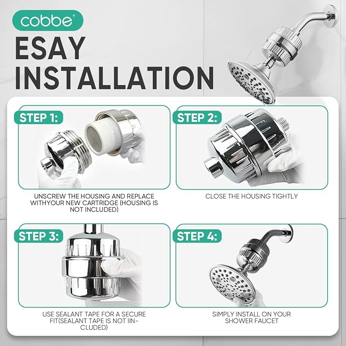 Cobbe HD HEAVY DUTY High Output Shower Filter 2 Pack – 99% REMOVAL Shower Head Filter for Hard Water, Heavy Metals, Chlorine and Harmful Substance, Improve your skin and hair - Chrome