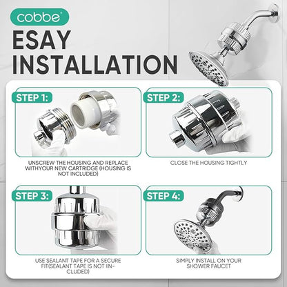 Cobbe HD HEAVY DUTY High Output Shower Filter 2 Pack – 99% REMOVAL Shower Head Filter for Hard Water, Heavy Metals, Chlorine and Harmful Substance, Improve your skin and hair - Chrome