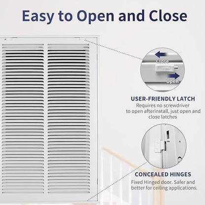 16"W x 25"H [Duct Opening Size] Steel Return Air Filter Grille - Removable Face/Door for 1 inch Filters -HVAC Vent Cover Grill - White [Outer Dimensions: 18 5/8"W X 27 5/8"H]