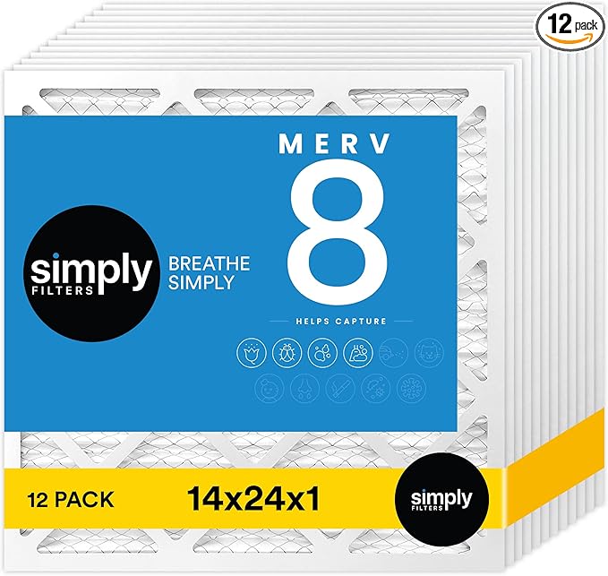 Simply 14x24x1 Air Filter, Merv 8, MPR 600, 12 Pack, Furnace Air Filter for HVAC (Actual Size: 13.75"x23.75"x0.75") DUST, Pet, & Allergy Control