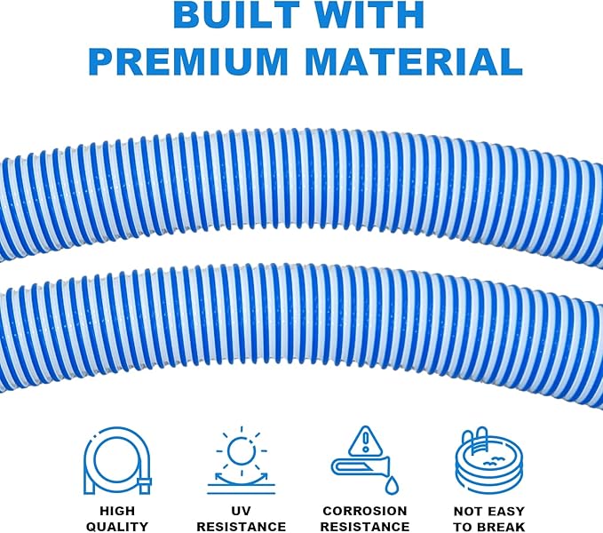 Poolvio Pool Vacuum Hose 26 Feet (8 x 40 Inch), 1.5 Inch Cuffs, Compatible with Most Inground Automatic Cleaners