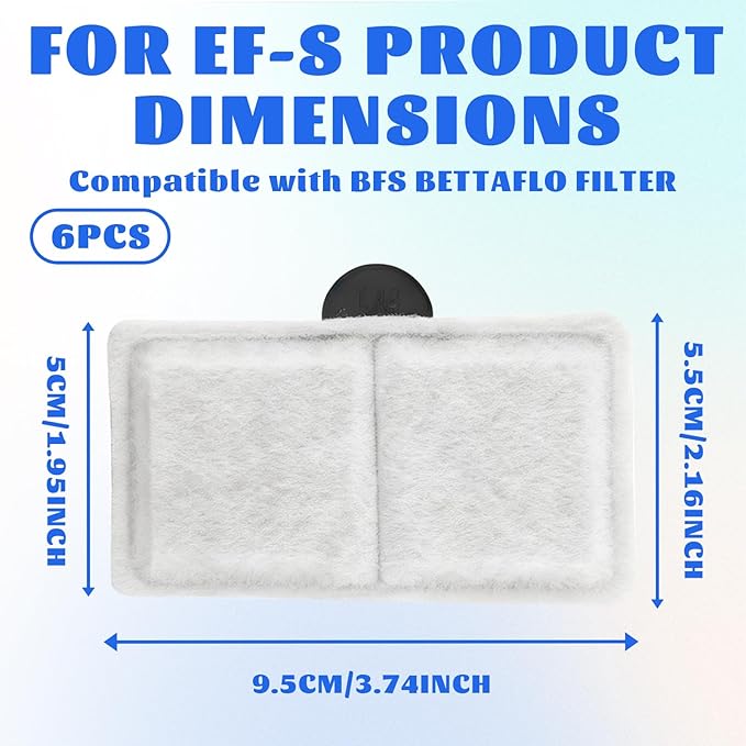6pcs Filter Cartridges Replacement for Aquarium Water Filtration, 3.7x2.1 Inch Fish Tank Filter Compatible with Topfin EF-S & BF5 BETTAFLO Filter Systems