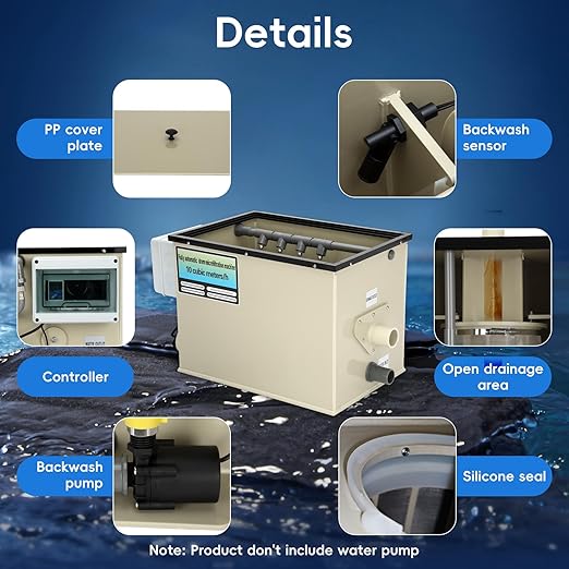 Rotary Drum Filter-3000GPH, 110V-240V High Pressure Cleaning Drum Filter, Fully Automatic Self-Cleaning Filter for Koi Pond, Fish Pond, Aquarium, Fish Farm, Seedling Cultivation Base, Aquaculture