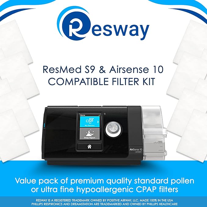 Premium Resway Disposable Hypoallergenic CPAP Filters | Compatible with ResMed S9 and Airsense 10 | Ultra Fine Filters for Dust, Dander, Pollen | 60 Replacement Filters