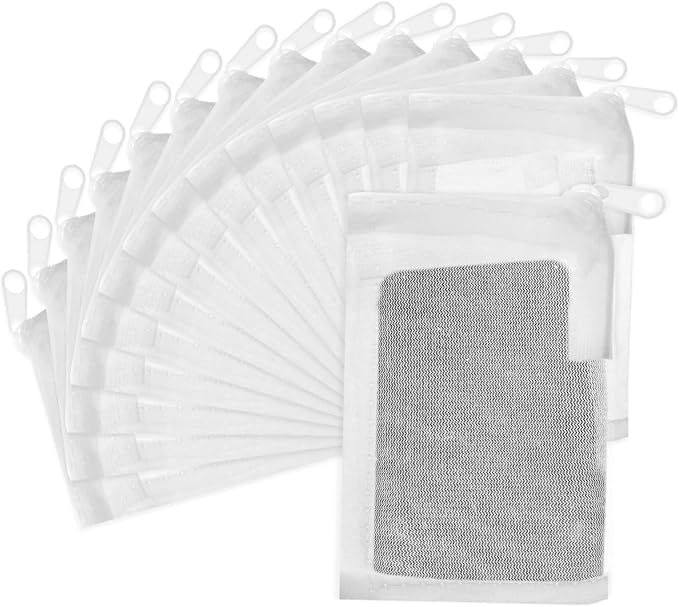 15 Pcs Aquarium Filter Media Bags, Fine Mesh Filter Bags with Plastic Zipper, Reusable Polyester Net Bag for Activated Carbon, Bio Balls, Ceramic Rings, Fresh Saltwater Tanks (2.4" x 4")