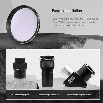 Astromania Telescope Moon Filter 2 Inch, Moon Skyglow Filter Reduces Moon Glare and Enhances Lunar Crater Details, Eyepiece Accessory for Astronomy Beginner, Works with Telescope Accepts 2" Eyepieces