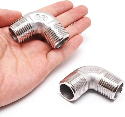 1/2" x 1/2" NPT 90 Degree Elbow 304 Stainless Steel Pipe Fittings Male Threaded Coupler, 2 Pack