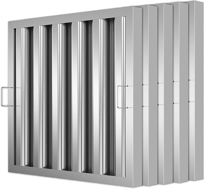 Stainless Steel Commercial Kitchen Hood Filter 19.5W x 19.5H Inch Range Hood Baffle Grease Rated Commercial Kitchen Exhaust Hood 5 Grooves Hood Filter (5 Pack)