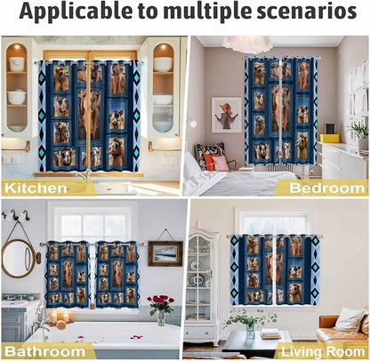 2 Panel Kitchen Cafe Curtains, Desert Camels Sunlight Filtering Nature Air Through, Home Decor Window Covering Tier Curtains for Living Room 104W x 90L inch Wildlife Brown Animals Blue Geometric
