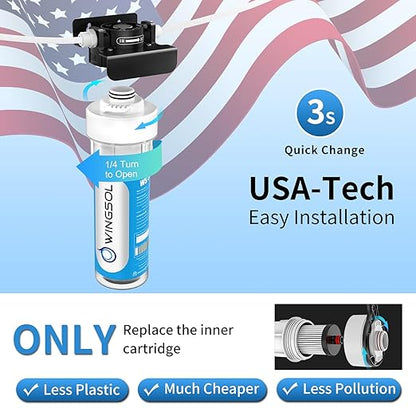 WINGSOL Under Sink Water Filter with Faucet, Reduce Heavy Metals/Chlorine/PFAS/PFOA/PFOS/Odor/Sediment, NSF/ANSI 42&53 Improve Taste, EZ Change Life Indication Mineral pH+ Sink Water Filter