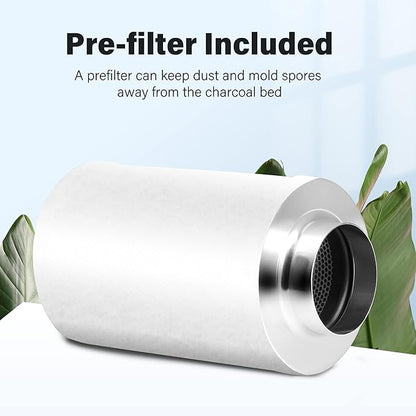 iPower 6 Inch Carbon Filter Odor Control with Australia Virgin Charcoal for Inline Fan Indoor Plants Grow Tent, Reversible Flange, Prefilter Included, 6", Silver