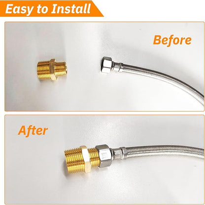 2pcs 1/2" NPT x 3/8" NPT Brass Nipple, 1/2 to 3/8 Adapter Fitting Reducing Solid Hex Nipple, Brass 1/2 Male to 3/8 Male Reducer Pipe Fittings for Extending and Connecting Pipes