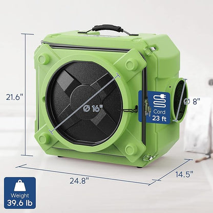 AlorAir CleanShield HEPA 550 - Heavy Duty Commercial Air Scrubber HEPA Filter System, 25' Power Cord with Lighted End and Roto-Molded Unbreakable Housing Air Cleaner, cETL Listed, Green (Pack of 8)