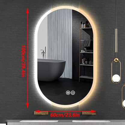 Irregular Bathroom Mirror with 3 Colour LED Light, Wall Mounted Makeup Mirror with Touch Switch and Demister Pad, Energy-Saving LED Smart Mirrors, Dimmable(C,23.6 * 39.4in/60 * 100cm)
