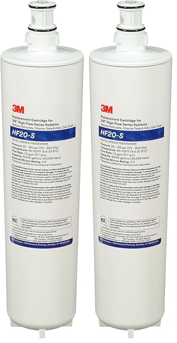 3M Water Filtration Replacement Cartridge for Commercial Ice Maker Machine HF20-S for High Flow Serie ICE120-S, Reduce Sediment, Microplastics, Chlorine Taste and Odor, Cyst, Inhibit Scale (Pack of 2)