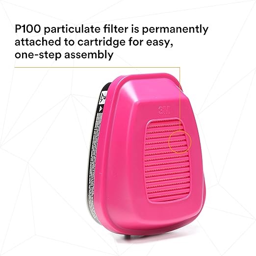 3M 60921 P100 Respirator Cartridge/Filter, NIOSH Approved, 1 Pair, OV/P100, Helps Protect Against Organic Vapors, Asbestos, Silica, and Particulates, Painting, Chemical Clean-up, Maintenance