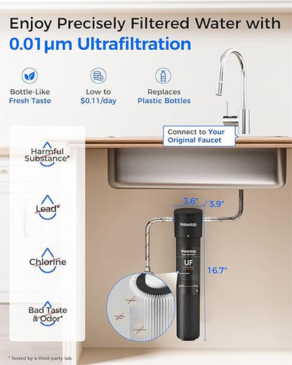 Waterdrop 15UA-UF 0.01 μm Ultra Filtration Under Sink Water Filter System, 2 Years, Reduces Lead, Chlorine, Bad Taste & Odor, Direct Connect to Kitchen Faucet, USA Tech