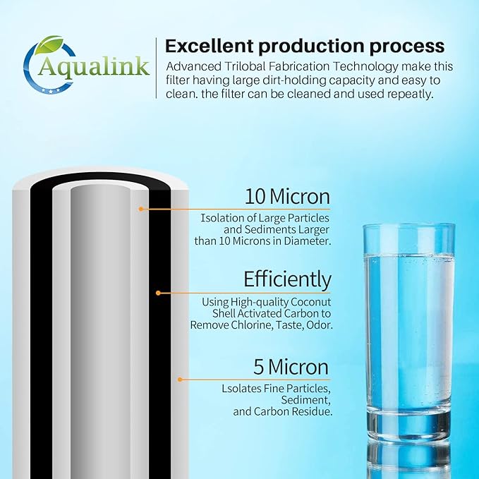 AQUALINK PP10BB-CC 5 Micron 10" x 4.5" Whole House Sediment Activated Carbon Water Filter Replacement for GE FXHTC, GXWH40L, GXWH35F, GNWH38S, RFC-BBSA, W50PEHD, DuPont WFHD13001