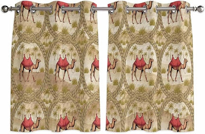 2 Panel Kitchen Cafe Curtains, Desert Camels Sunlight Filtering Nature Air Through, Home Decor Window Covering Tier Curtains for Living Room 104W x 52L inch Tropical Palm Trees Sand Cords Brown