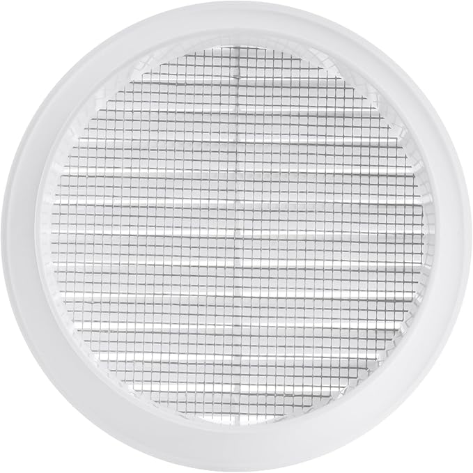 White 5" Inch Round Ventilation Grille with Screen mesh. (Duct 5Ø / Grille 6Ø) Ventilation Applications. Indoor and Outdoor Vent Cover. Available 3 Sizes / 4 Colors.