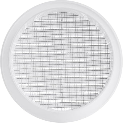 White 5" Inch Round Ventilation Grille with Screen mesh. (Duct 5Ø / Grille 6Ø) Ventilation Applications. Indoor and Outdoor Vent Cover. Available 3 Sizes / 4 Colors.