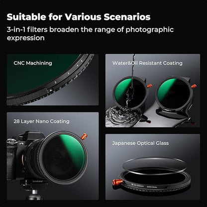 K&F CONCEPT 95mm Black Diffusion Mist Effect 1/4 & Variable ND2-32(1-5 Stops) & Circular Polarizing Filter CPL-in 1 HD Lens Filter with 28 Multi-Coatings for Camera Lenses (Nano-X Series)
