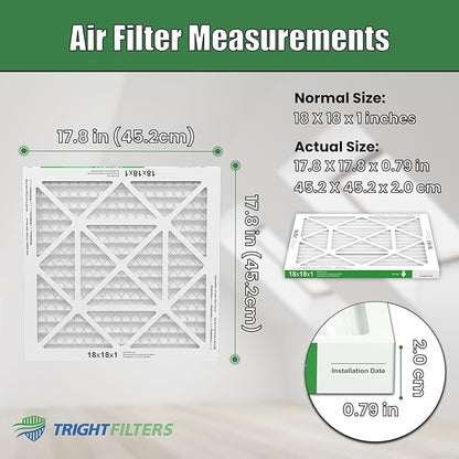 18x18x1 Air Filter 4 Pack, Durable MERV 8 Pleated Home HVAC AC Furnace Filters, Lightweight Compact Air Conditioner Filter Replacement