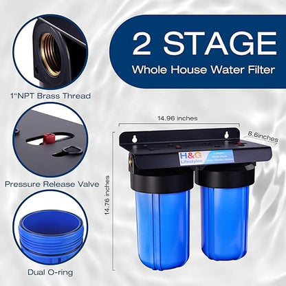 H&G Lifestyles Whole House Water Filter System,2 Stage Home Water Filtration with Carbon Sediment Filters, Remove Chlorine Odor Heavy Metal Lead Sediment for Drinking Water,4.5" x10“ Cartridge